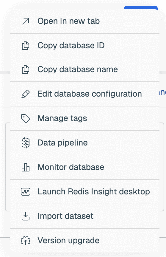 The More Actions menu on the Database page.