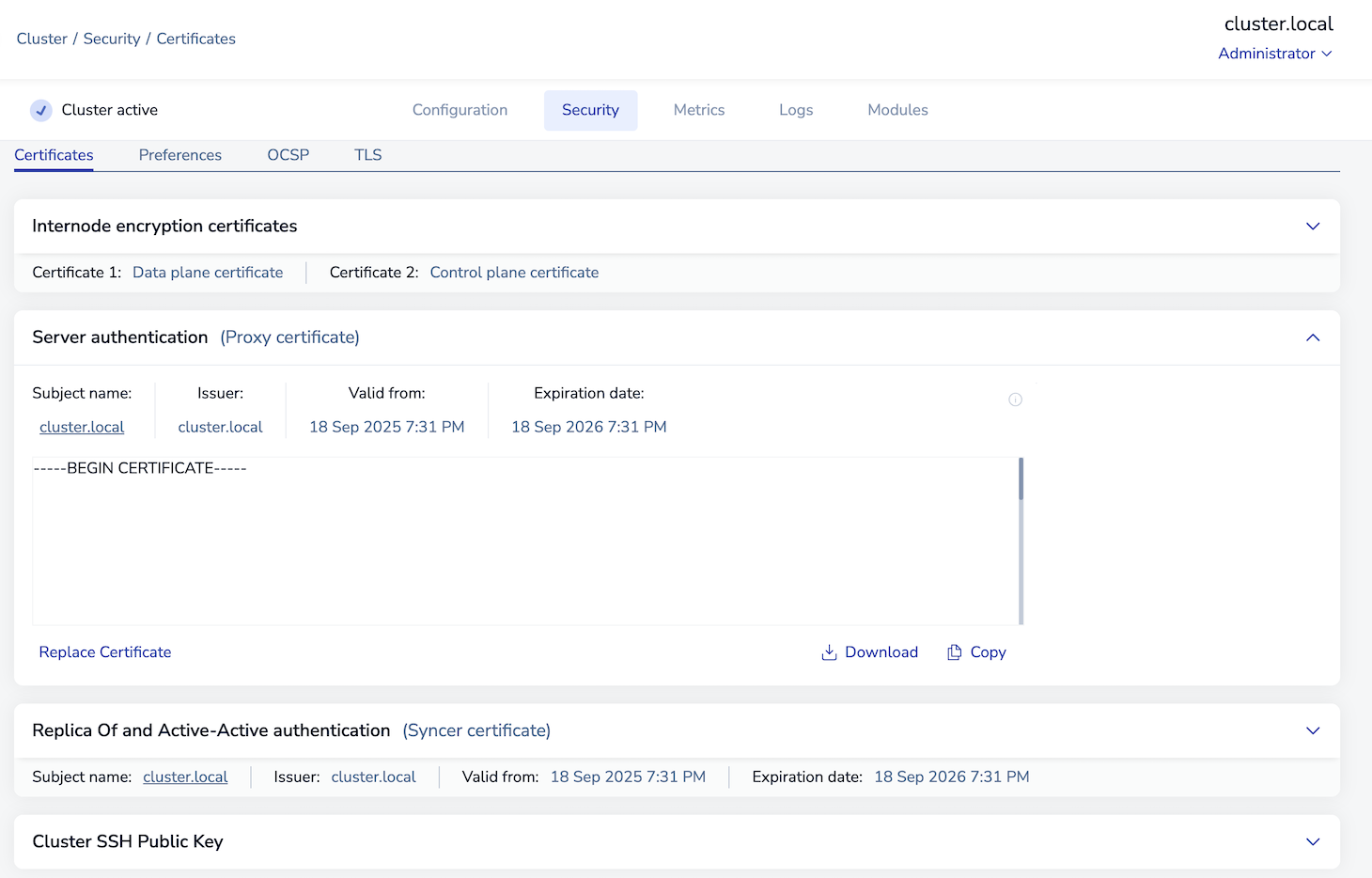 Expanded proxy certificate for server authentication.