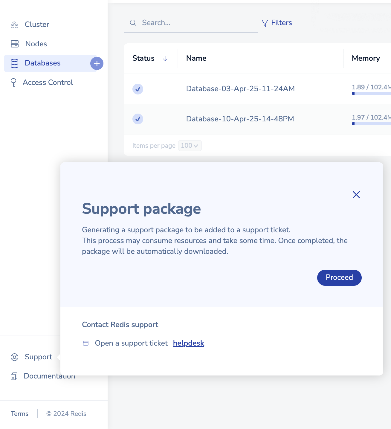 Select Support from the navigation menu and create a support package.